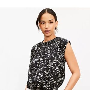 LOFT Elegant bow Tie Back Black and Tan Blouse